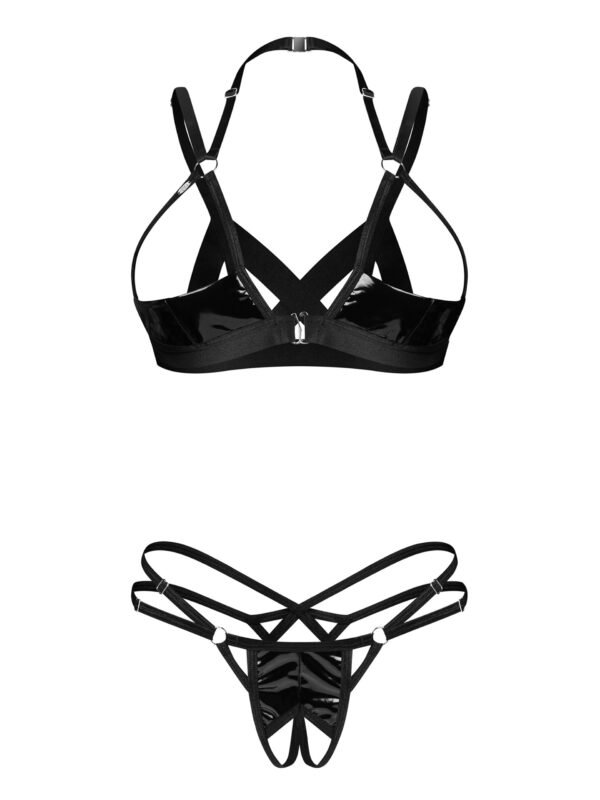 Obsessive Black Kiera Lise Wet Look Two-Piece Crotchless Bra Set