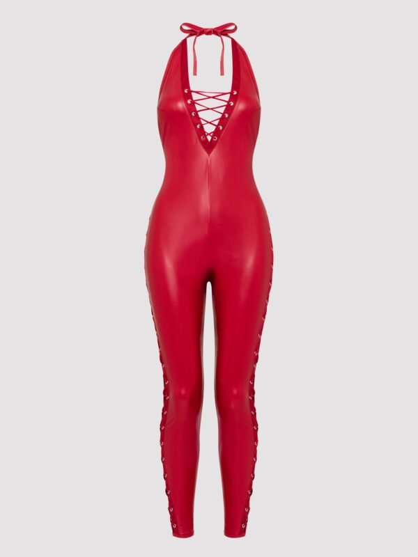a48198g86240_4 Lovehoney Plus Size Fierce Leather Look Lace-Up Red Catsuit