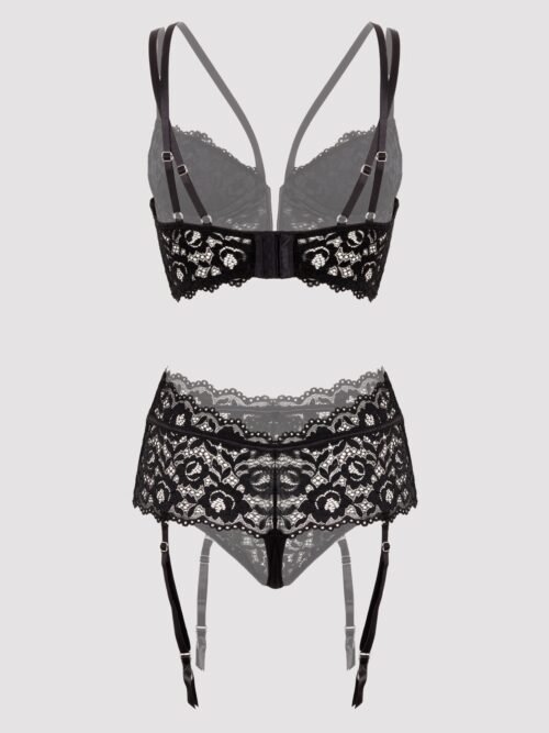 Lovehoney Parisienne Black Lace Plunge Longline Bra Set