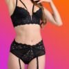 Lovehoney Parisienne Black Lace Plunge Longline Bra Set