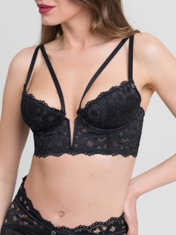 Lovehoney Parisienne Black Lace Plunge Longline Bra Set