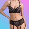 Lovehoney Entice Me Black Lace Crotchless Bra Set