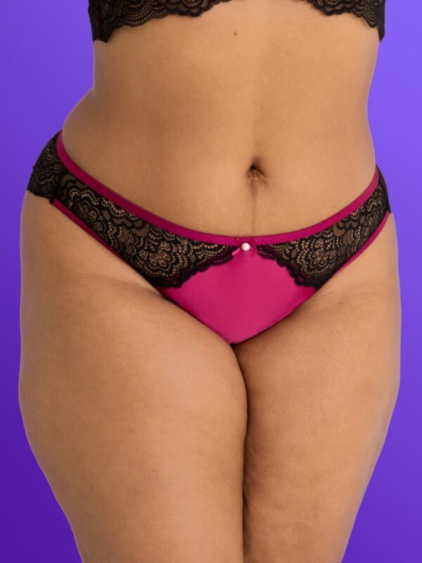 Lovehoney Plus Size Satin Romance Black Open-Back Pearl Crotchless Knickers