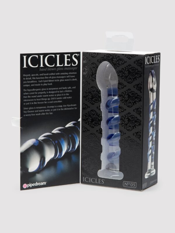 12036_8 Icicles No 5 Sapphire Spiral Glass Dildo 7 Inch