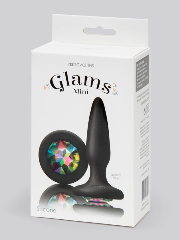 Glams Silicone Black Mini Butt Plug with Rainbow Crystal 3 Inch