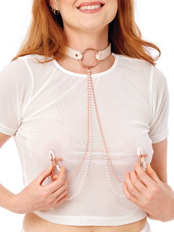 a49798g87847_2 Sportsheets Peaches 'n CreaMe Faux Leather Collar and Nipple Clamps