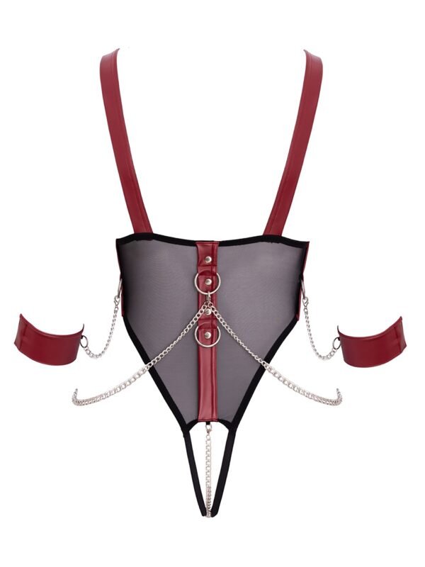 Cottelli Black Wet-Look and Mesh Open Cup Restraint Body