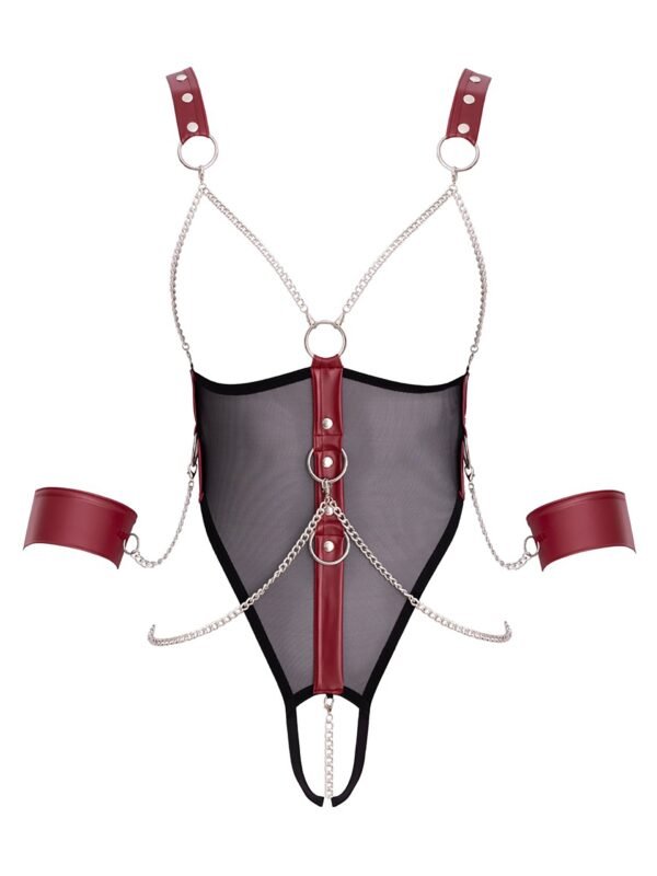 Cottelli Black Wet-Look and Mesh Open Cup Restraint Body