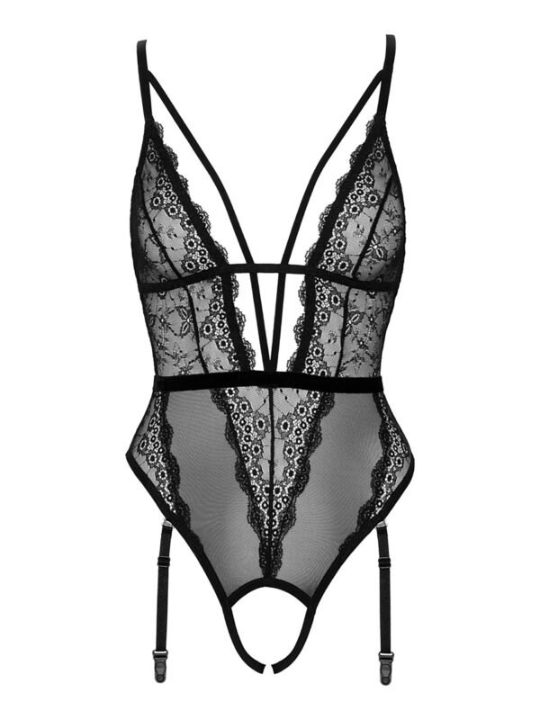 Cottelli Black Lace Pearl Crotchless Body