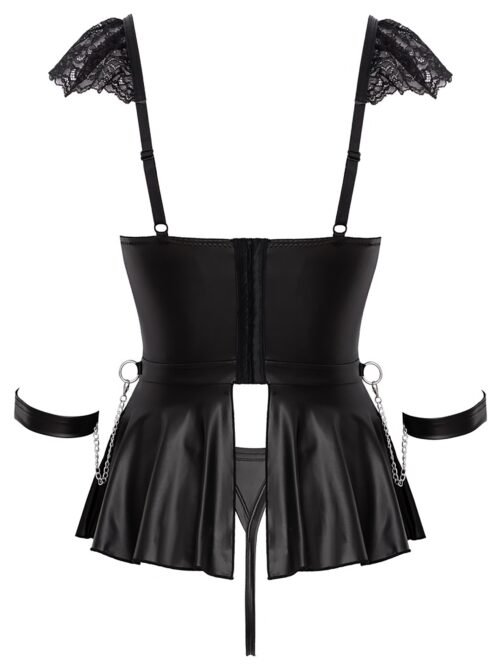 Cottelli Black Crotchless Wet Look and Lace Restraint Dress