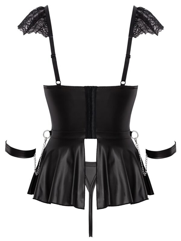 Cottelli Black Crotchless Wet Look and Lace Restraint Dress