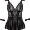 Cottelli Black Crotchless Wet Look and Lace Restraint Dress