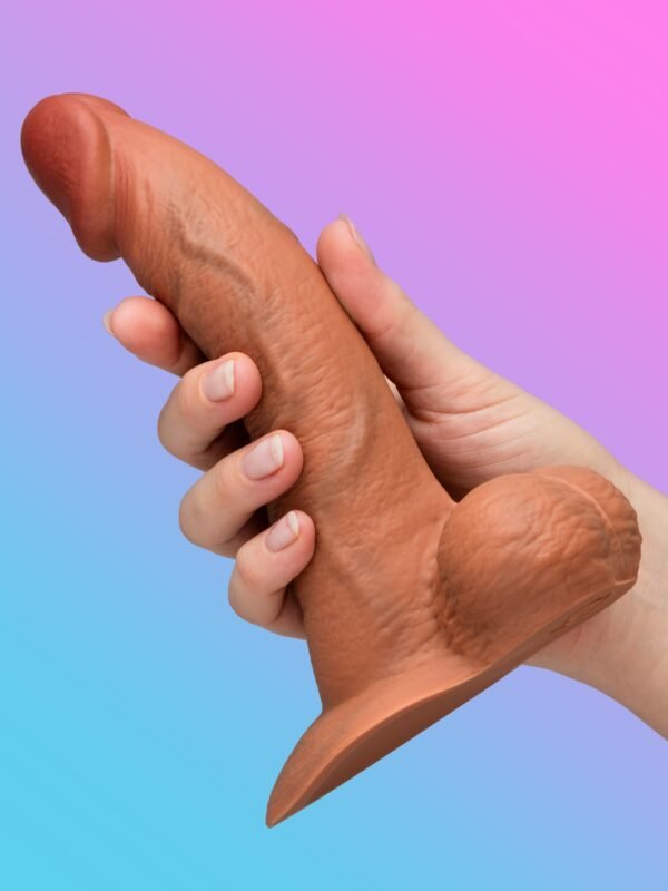 b-Vibe Flesh Tan Slipskin Ultra Realistic Curved 8" Dual Density Dildo