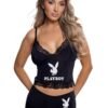 Playboy Black Lace Trim Bunny Lounge Set